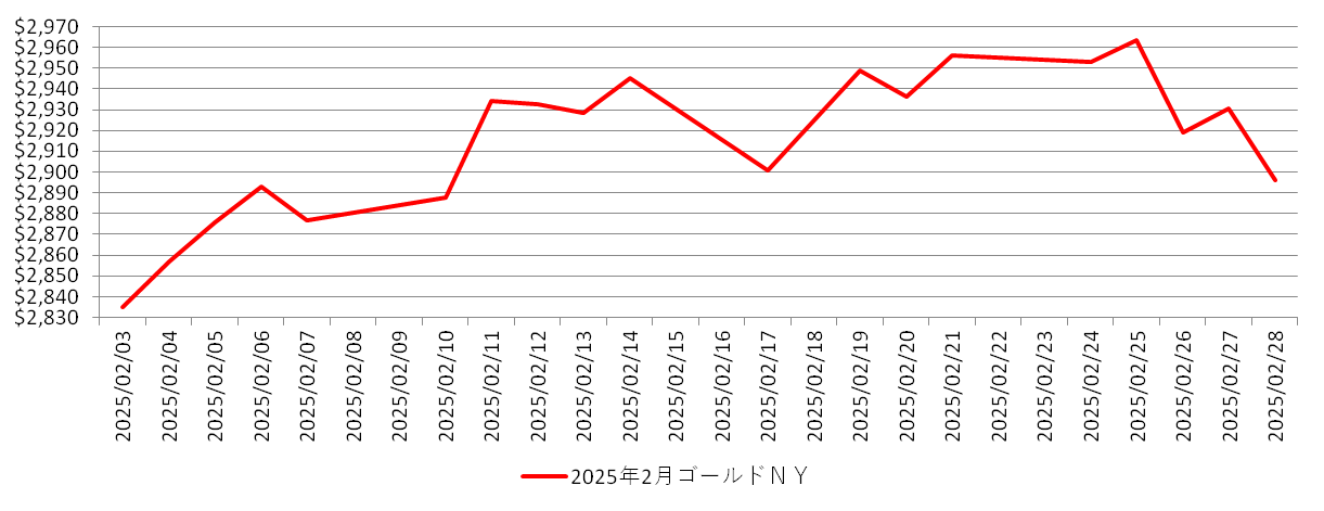 NYの金相場推移チャート：2025年2月